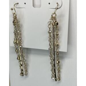 Gold Tone Bead Drop Earrings Stunning Chic Fashion Style Shiny Womens Trendy NEW